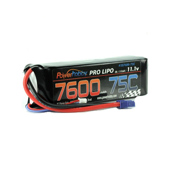 7600mAh 11.1V 3S 75C LiPo Battery with Hardwired EC5 - Race Dawg RC