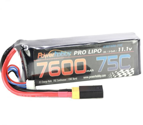 7600mAh 11.1V 3S 75C LiPo Battery with Hardwire XT60 - Race Dawg RC