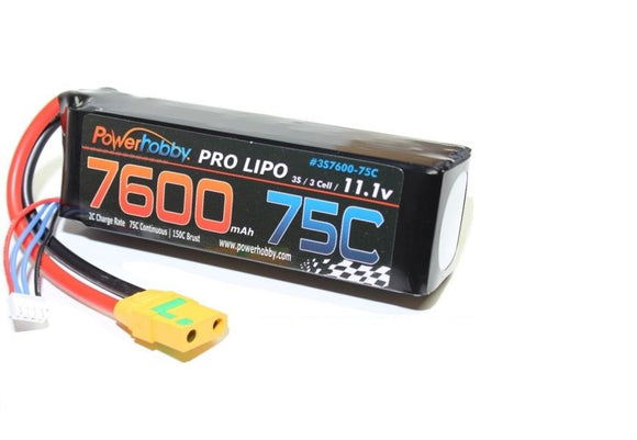 7600mAh 11.1V 3S 75C LiPo Battery with Hardired XT90 - Race Dawg RC