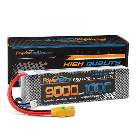 Powerhobby 3S 11.1V 9000mah 100C-200 Lipo Battery w XT90 - Race Dawg RC