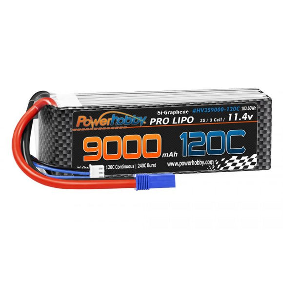 3S 11.4V 9000mah 120C GRAPHENE + HV Lipo Battery w EC5 Plug - Race Dawg RC