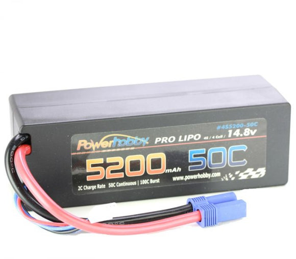 5200mAh 14.8V 4S 50C LiPo Battery with Hardwired EC5 - Race Dawg RC