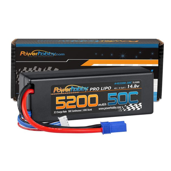 4S 14.8v 5200mAh 50C LiPo Battery w/ EC5 Plug Hard Case - Race Dawg RC