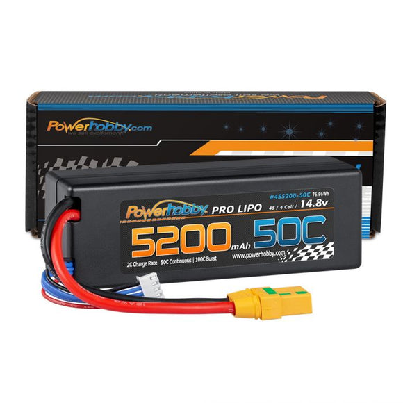 4S 14.8v 5200mAh 50C LiPo Battery w/ XT90 Plug Hard Case - Race Dawg RC