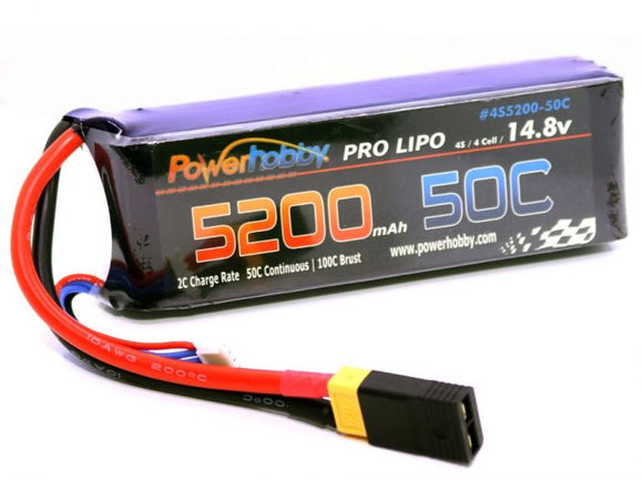 5200mAh 14.8V 4S 50C LiPo Battery with Hardwired XT60 - Race Dawg RC