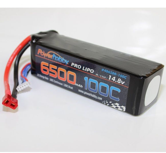 6500mAh 14.8V 4S 100C LiPo Battery with Hardwired T-Plug - Race Dawg RC
