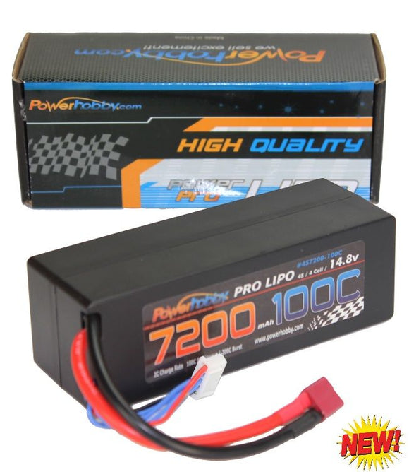 4S 14.8V 7200MAH 100C Lipo Battery w Deans Plug Hard Case - Race Dawg RC