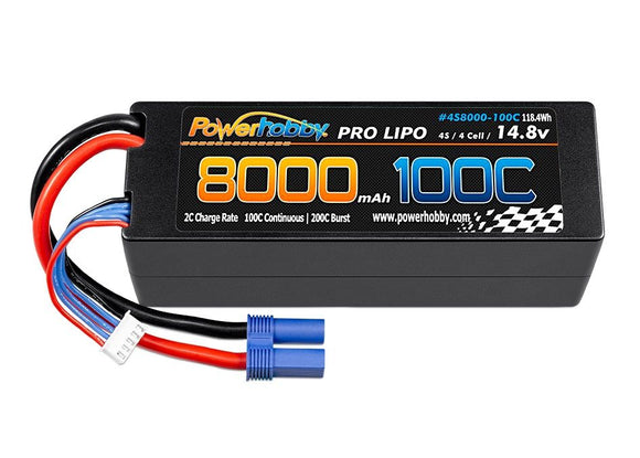 Powerhobby 4s 14.8V 8000MAH 100C Lipo Battery w EC5 Plug - Race Dawg RC