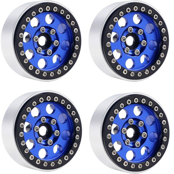 B2 Aluminum 1.9 Beadlock Wheels 9mm Hubs, Blue, for - Race Dawg RC