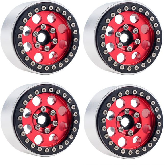 B2 Aluminum 1.9 Beadlock Wheels 9mm Hubs, Red, for 1/10 - Race Dawg RC