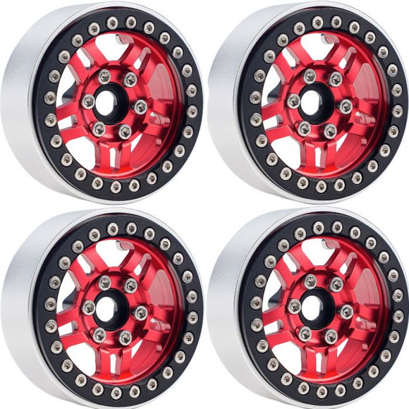 B4 Aluminum 1.9 Beadlock Wheels 9mm Hubs, Red, for - Race Dawg RC