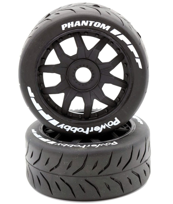 1/8 GT Phantom Belted Mounted Tires 17mm Medium Black Wheels - Race Dawg RC