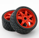 1/8 Gripper 42/100 Belted Mounted Tires 17mm Red Wheels - Race Dawg RC
