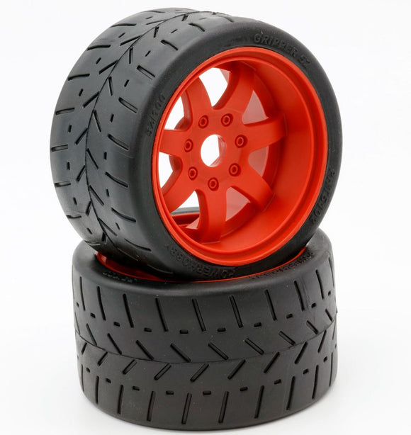 1/8 Gripper 54/100 Belted Mounted Tires 17mm Red Wheels - Race Dawg RC