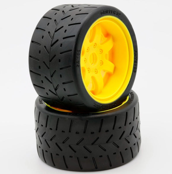 1/8 Gripper 54/100 Belted Mounted Tires 17mm Yellow - Race Dawg RC