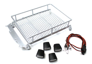 1/10 Scaler Metal Mesh Roof Rack, Oval Lights - Silver - Race Dawg RC