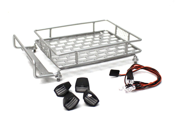 1/10 Scaler Metal Grid Roof Rack, Oval Lights - Silver - Race Dawg RC