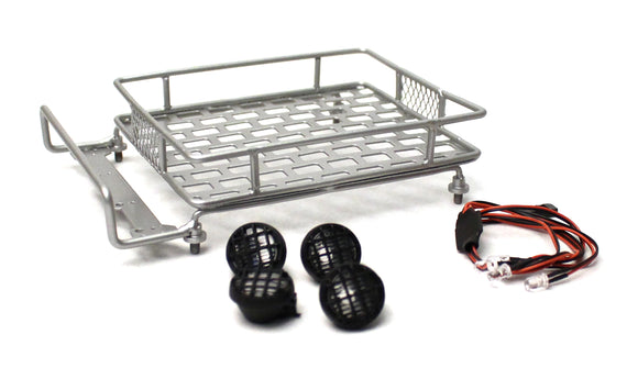 1/10 Scaler Metal Grid Roof Rack, Round Lights - Silver - Race Dawg RC