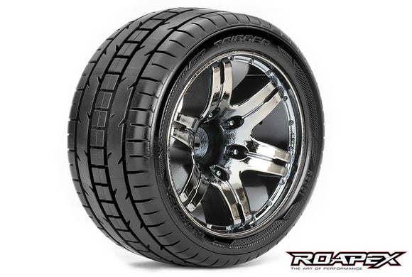Trigger 1/10 Stadium Truck Tire Chrome Black Wheel - Race Dawg RC