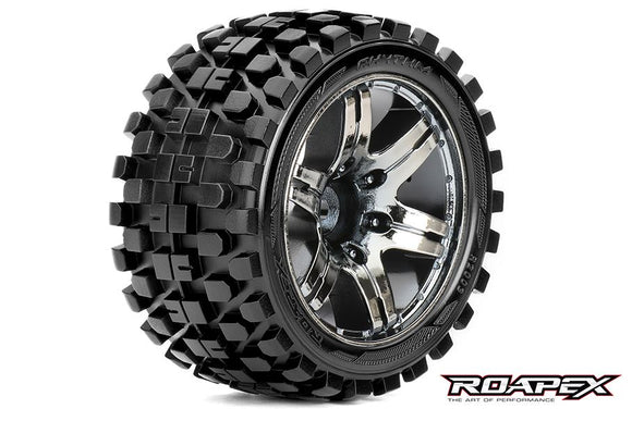 Rhythm 1/10 Stadium Truck Tire Chrome Black Wheel with 1/2 - Race Dawg RC
