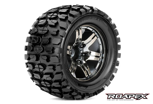 Tracker 1/10 Monster Truck Tire Chrome Black Wheel with - Race Dawg RC