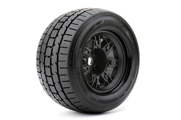 Trigger 1/8 Monster Truck Tires Mounted on Black Wheels, - Race Dawg RC