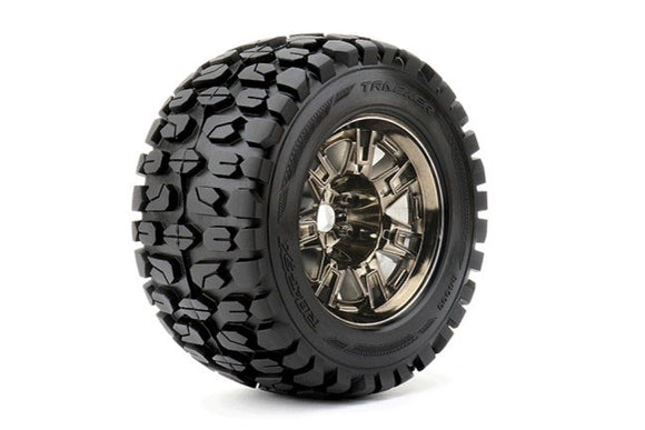Tracker 1/8 Monster Truck Tires Mounted on Black Wheels, - Race Dawg RC