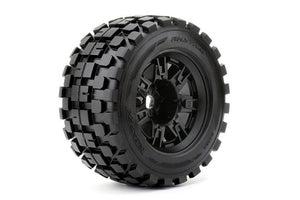 Rythm 1/8 Monster Truck Tires Mounted on Black Wheels, 0" - Race Dawg RC