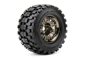 Rythm 1/8 Monster Truck Tires Mounted on Chrome Black - Race Dawg RC