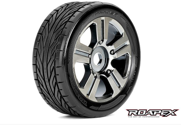 Trigger 1/8 Buggy Tire Chrome Black Wheel with 17mm Hex - Race Dawg RC