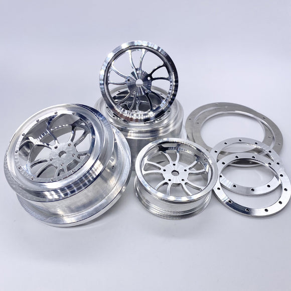 KURL Beadlock Drag Wheels (4pcs) w Rings and Hardware - Race Dawg RC