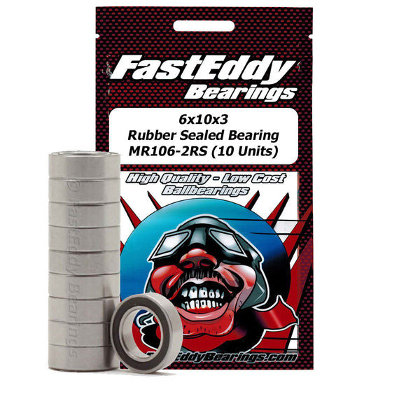 6x10x3mm Rubber Sealed Bearing (10) MR106-2RS - Race Dawg RC