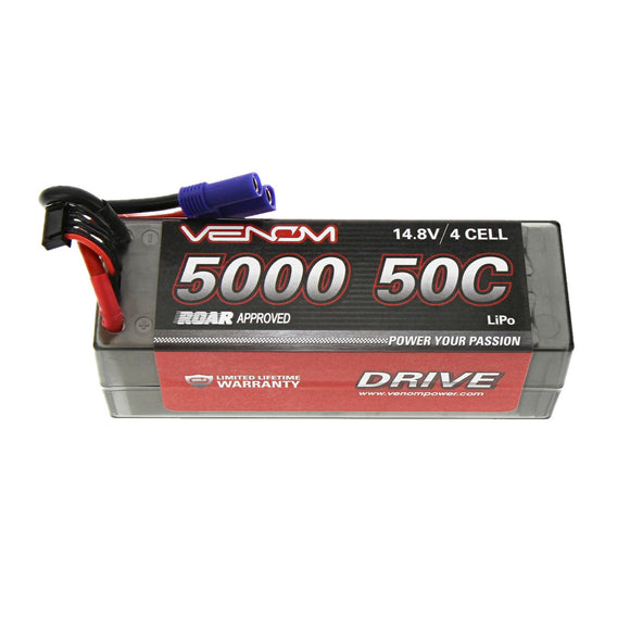 DRIVE 50C 4S 5000mAh 14.8V LiPo Hardcase ROAR Battery w/ - Race Dawg RC