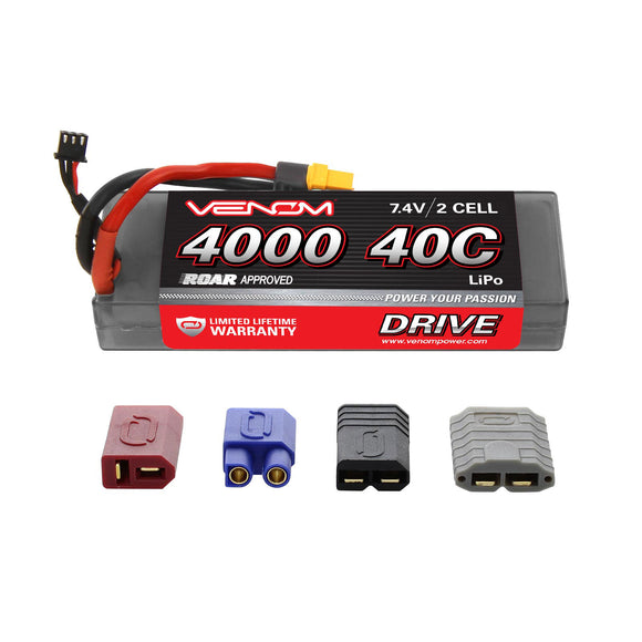 DRIVE 40C 2S 4000mAh 7.4V LiPo Hardcase ROAR Battery with UNI - Race Dawg RC