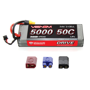 DRIVE 50C 2S 5000mAh 7.4V LiPo Hardcase ROAR Battery with UNI - Race Dawg RC