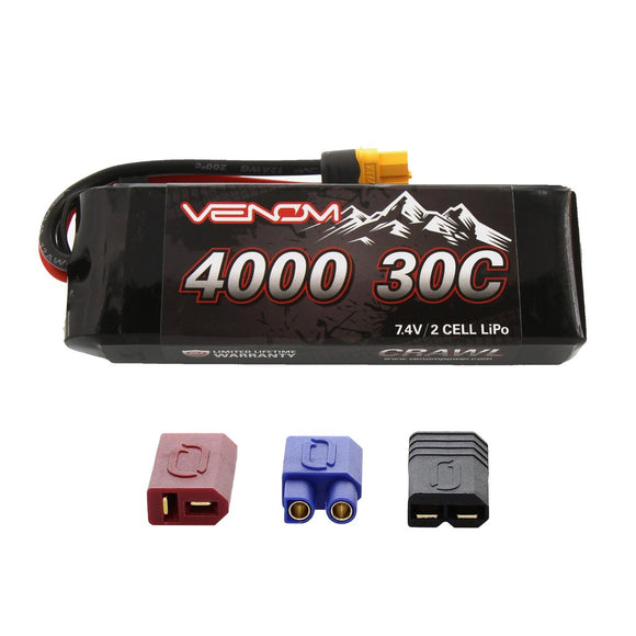 30C 2S 4000mAh 7.4V LiPo Battery w/Universal 2.0 Plug - Race Dawg RC
